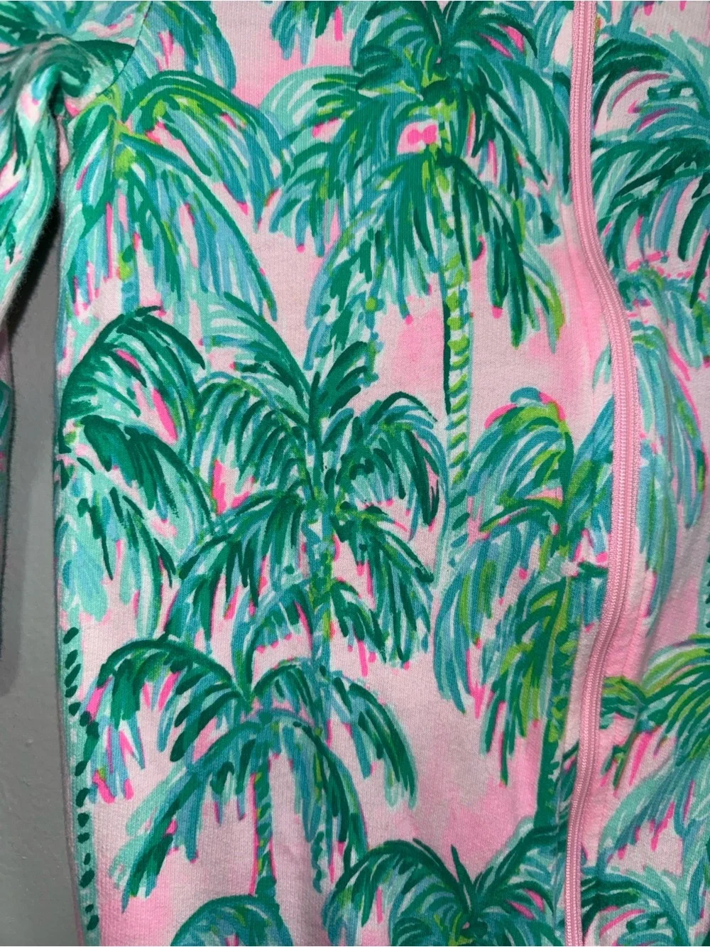 Lilly Pulitzer Pink Hooded Rashguard with Green Palm Print